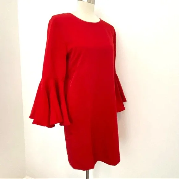 MUD PIE Red Poinsettia Brooks Bell Sleeve Dress Size Small - Picture 4 of 12